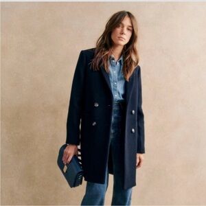 Sezane Navy Double-Breasted Coat
